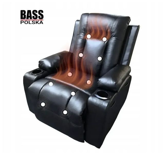Массажное кожаное кресло-качалка Bass Polska BH 30040 RELAX с массажем спины, поясницы и ног, черное BH 30040 фото