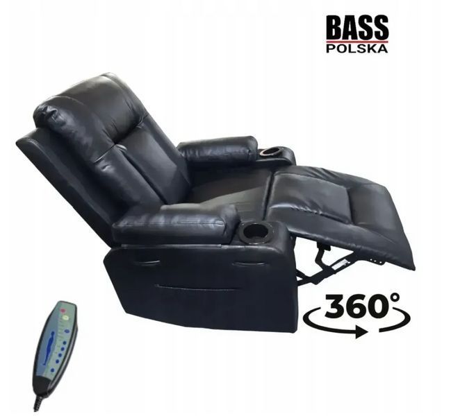 Массажное кожаное кресло-качалка Bass Polska BH 30040 RELAX с массажем спины, поясницы и ног, черное BH 30040 фото
