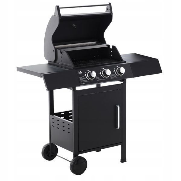 Гриль-барбекю газовый на 3 горелки 8,1 кВт GardenLine BBQ8076 чугунные решетки, складные столики, редуктор. BBQ8076 фото