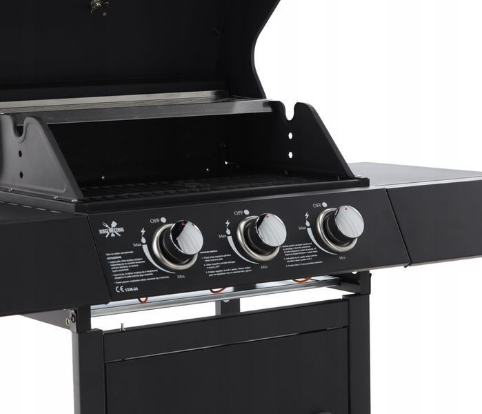 Гриль-барбекю газовый на 3 горелки 8,1 кВт GardenLine BBQ8076 чугунные решетки, складные столики, редуктор. BBQ8076 фото