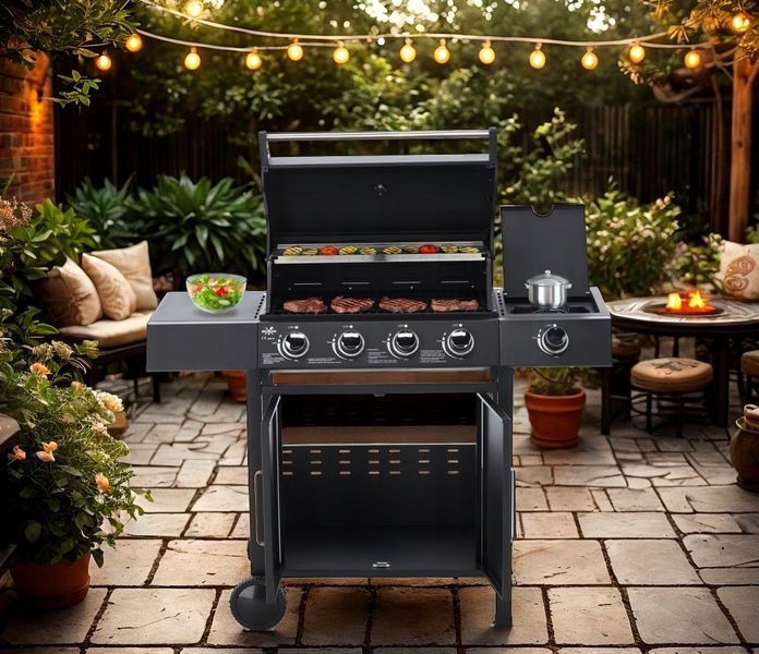 Профессиональный газовый гриль, барбекю, 13 кВт Garden Line BBQ8083 5 горелок (4+1) с боковой горелкой, чугунн BBQ8083 фото