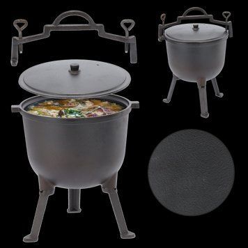 Чугунный котелок на ножках с ручкой для переноски Garden Line BBQ3727 11 л Серый BBQ3727 фото